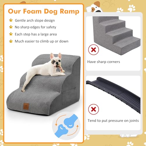 3-Tier Foam Dog Ramp, Non-Slip Dog Steps W/High-Density Sponge, Silicone Paw Prints