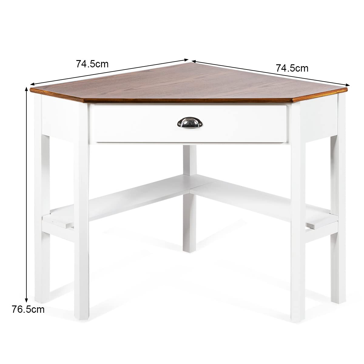 Wood Corner Computer Desk, Compact Writing Table w/Drawer & Shelves