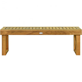 52 Inch Outdoor Patio Acacia Wood Dining Bench with Slatted Seat