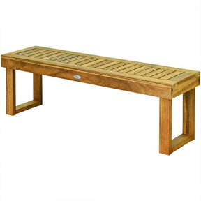 52 Inch Outdoor Patio Acacia Wood Dining Bench with Slatted Seat