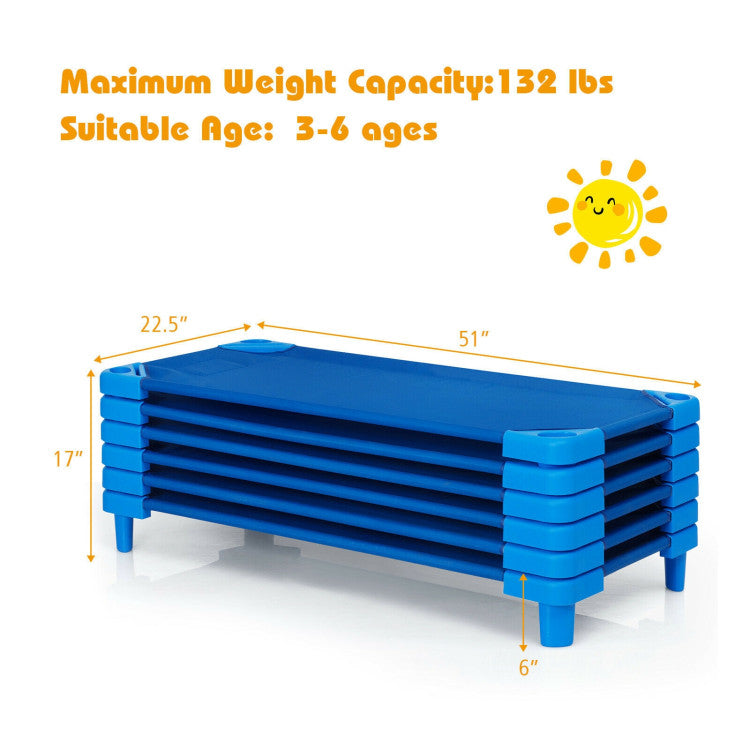 52 x 23 Inch Pack of 6 Kids Stackable Daycare Nap Cots Bed Rest Mat for Sleeping