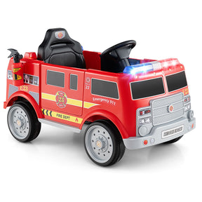 Kids Ride on Fire Truck, 12V Battery Powered Fire Car with Remote Control, Extinguisher, Shovel, Loudspeaker, Music, Sirens, Lights & Wireless Connection, Electric Vehicle for Children 3-8 Years Old