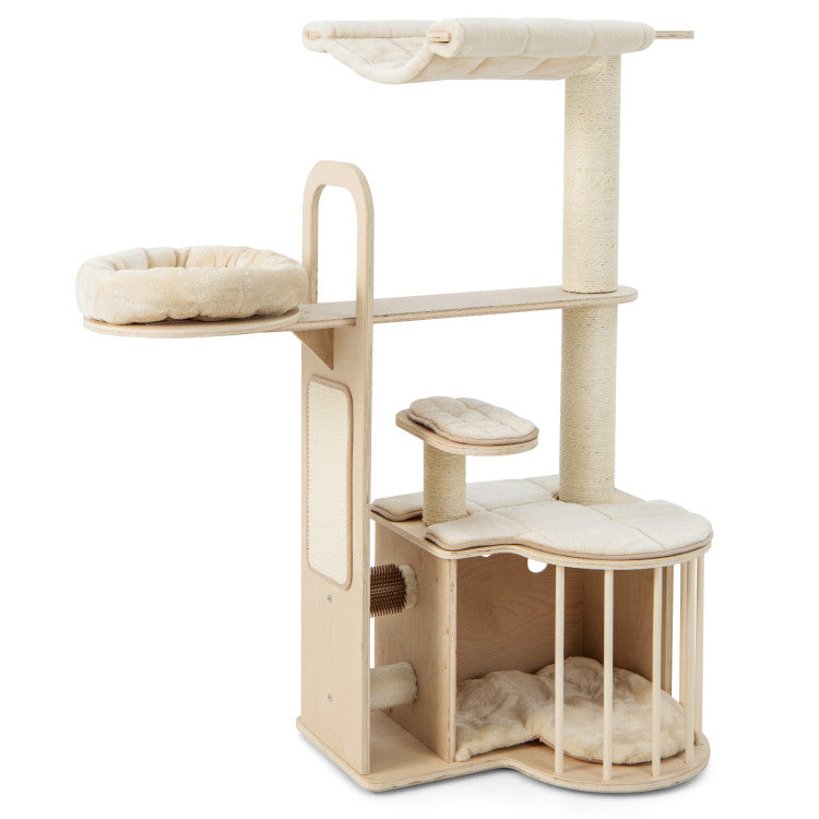 55 Inch Tall Multi-level Cat Tree Tower Condo with Washable Cushions