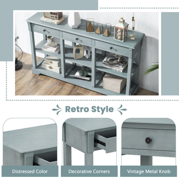 58" Retro Console Table with 3 Drawers and Anti-topple Device for Entryway