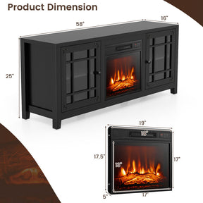 58 Inches Fireplace TV Stand Entertainment Center with 18” Electric Fireplace and Adjustable Shelves for TVs up to 65 Inch