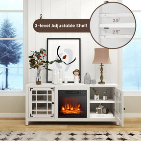 58 Inches Fireplace TV Stand Entertainment Center with 18” Electric Fireplace and Adjustable Shelves for TVs up to 65 Inch
