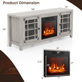 58 Inches Fireplace TV Stand Entertainment Center with 18” Electric Fireplace and Adjustable Shelves for TVs up to 65 Inch