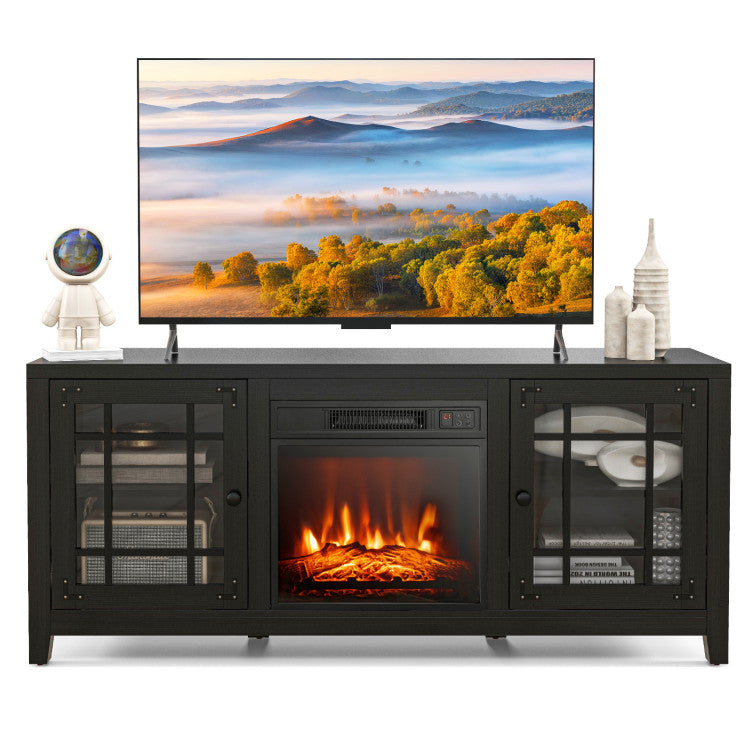 58 Inches Fireplace TV Stand Entertainment Center with 18” Electric Fireplace and Adjustable Shelves for TVs up to 65 Inch