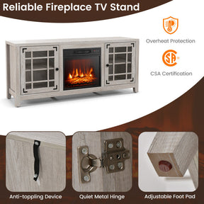 58 Inches Fireplace TV Stand Entertainment Center with 18” Electric Fireplace and Adjustable Shelves for TVs up to 65 Inch