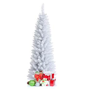 5/7 Feet Artificial Christmas Pencil Tree with Folding Metal Stand