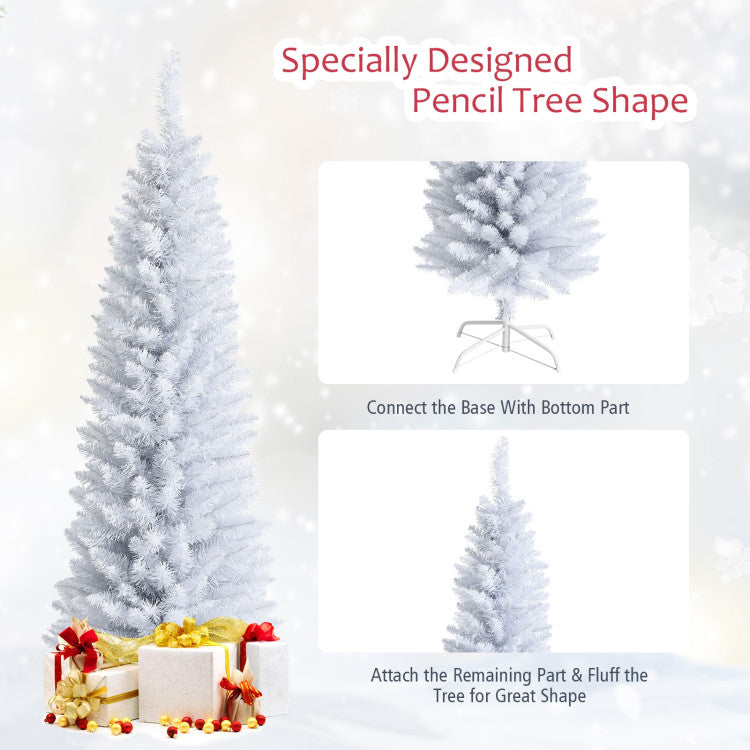 5/7 Feet Artificial Christmas Pencil Tree with Folding Metal Stand