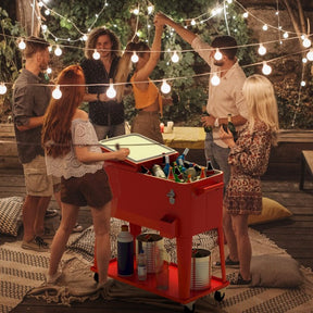Outdoor 80 Quart Rolling Cooler Cart Patio Beverage Bar Trolley Ice Chest with Bottle Opener for Cookouts Party BBQ