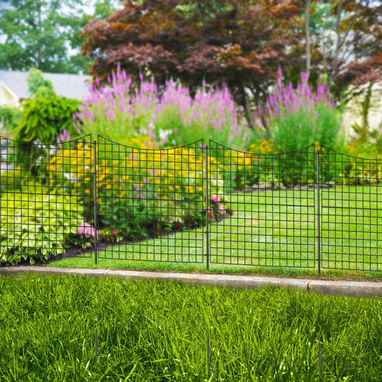 5 Panels No Dig Outdoor Decorative Garden Fence Versatile Metal Animal Barrier Landscape Fencing Edge with 5 Stakes