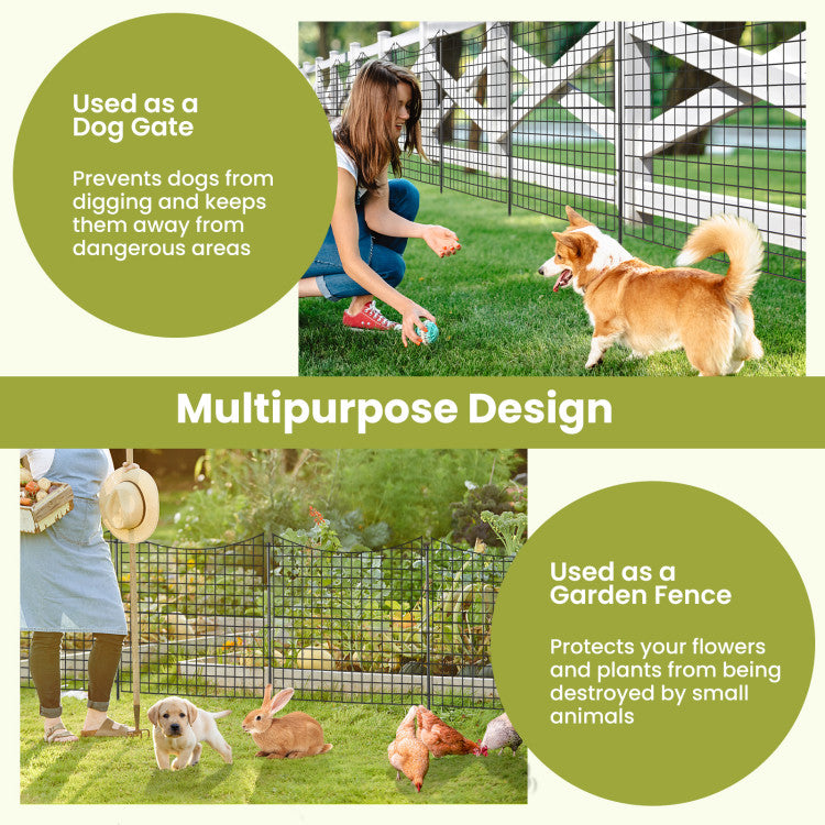 5 Panels No Dig Outdoor Decorative Garden Fence Versatile Metal Animal Barrier Landscape Fencing Edge with 5 Stakes
