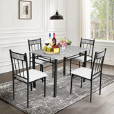 5 Piece Faux Marble Dining Table Set with Metal Frame and Padded Seat