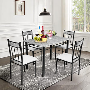 5 Piece Faux Marble Dining Table Set with Metal Frame and Padded Seat