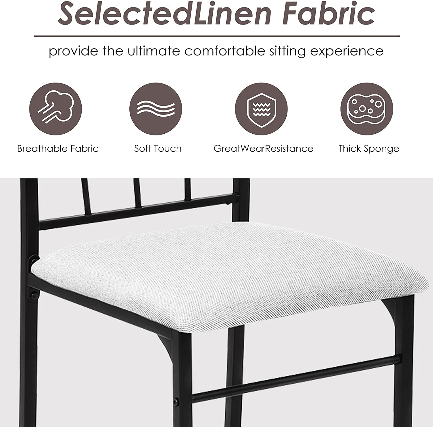 5 Piece Faux Marble Dining Table Set with Metal Frame and Padded Seat