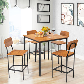 5 Pieces Counter Height Dining Table Set Industrial Kitchen Bar Stools Set Dinette Set with Footrest and Backrest
