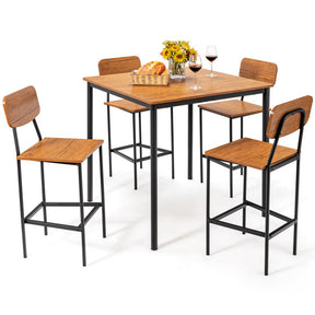 5 Pieces Counter Height Dining Table Set Industrial Kitchen Bar Stools Set Dinette Set with Footrest and Backrest
