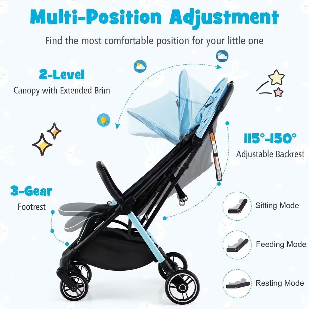 Hikidspace Compact Travel Stroller for Airplane Infant Toddler Stroller w/Adjustable Backrest & Canopy