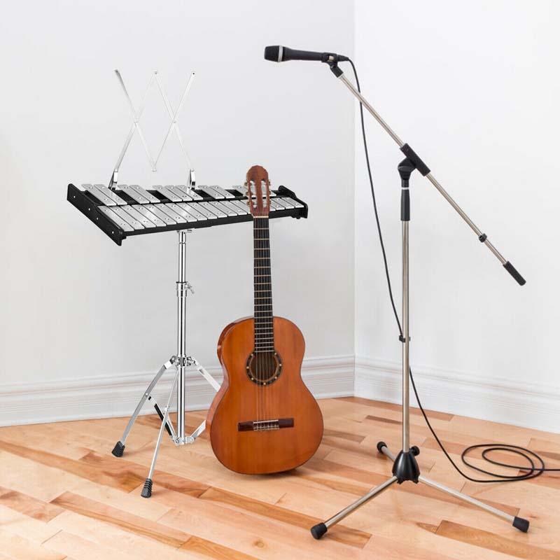30 Note Percussion Glockenspiel Bell Kit, Adjustable Height Xylophone with Practice Pad Mallets Sticks Stand Carrying Bag