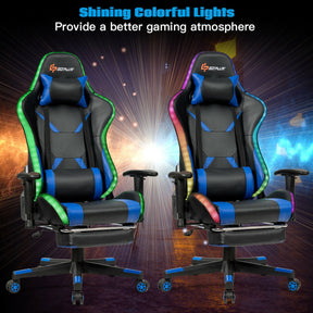 Ergonomic High Back Massage Gaming Chair with Light and Handrails