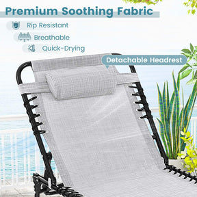 Patio Folding Chaise Lounge with 4-Level Backrest & Detachable Headrest Outdoor（70cm）