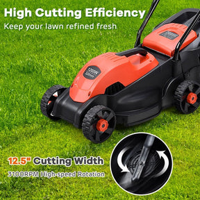 14" 12 Amp Folding Corded Electric Push Lawn Mower with Grass Bag