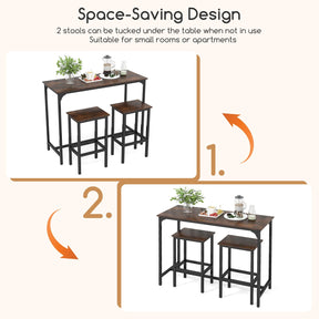 3-Piece Dining Table Set 120cm Counter-Height Kitchen Table & 2 Bar Stools