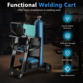 3-Tier Welding Cart, Rolling Welder Cart w/ Tilt-Table & 4 Wheels