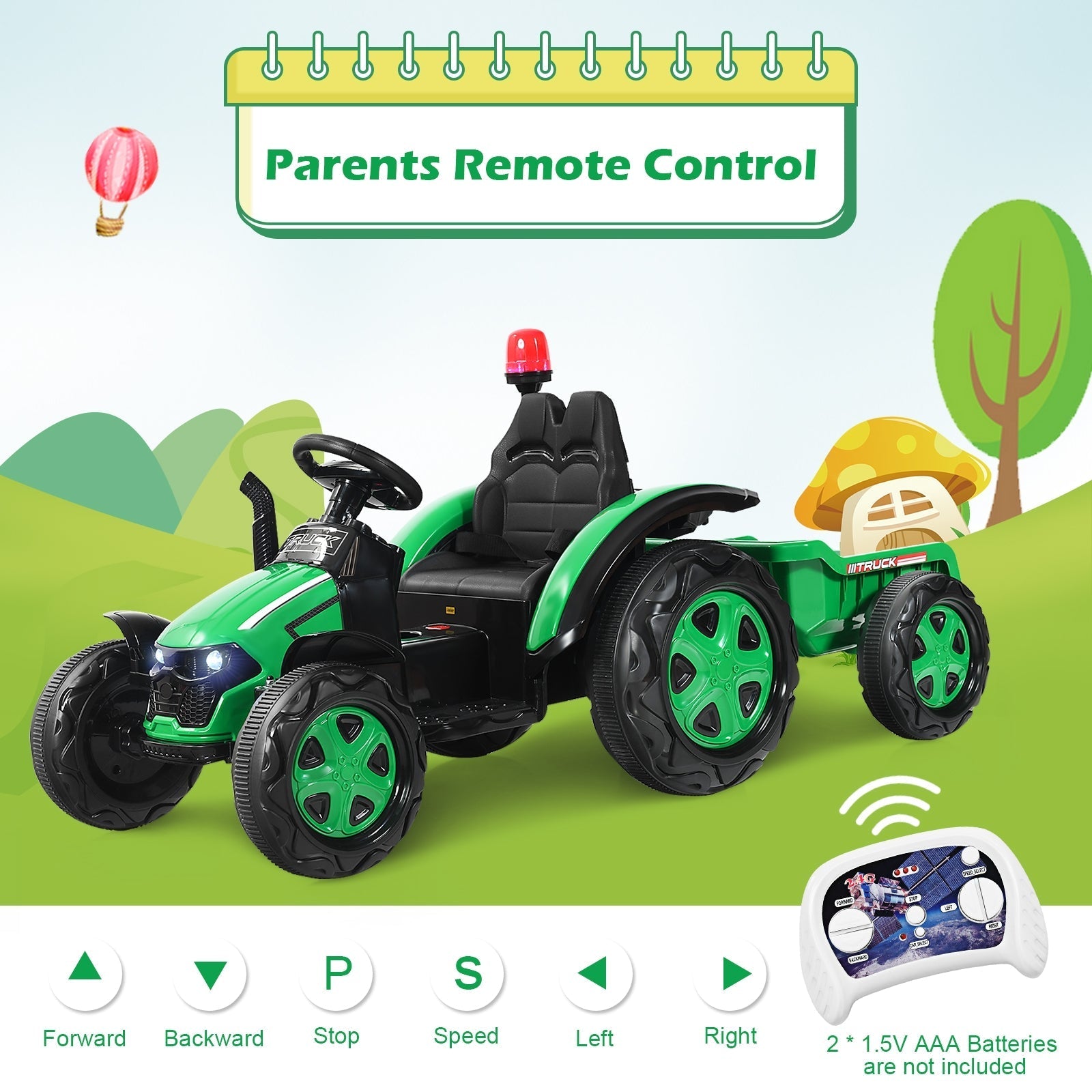 12V 2-in-1 Electric Kids Ride on Car Tractor with Remote Control LED Light Horn