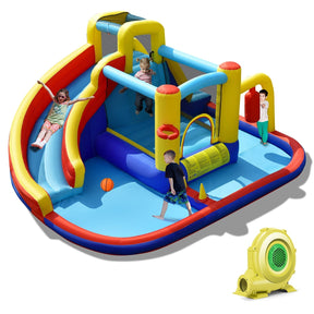 7-in-1 Inflatable Water Slide Water Park Kids Bounce Castle with 735W Air Blower