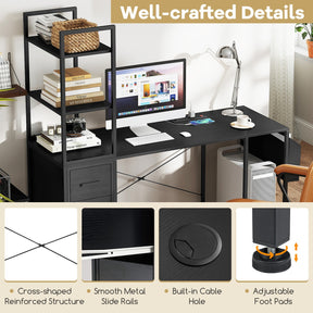 Office Desk w/ LED Light & Power Outlets Computer Desk