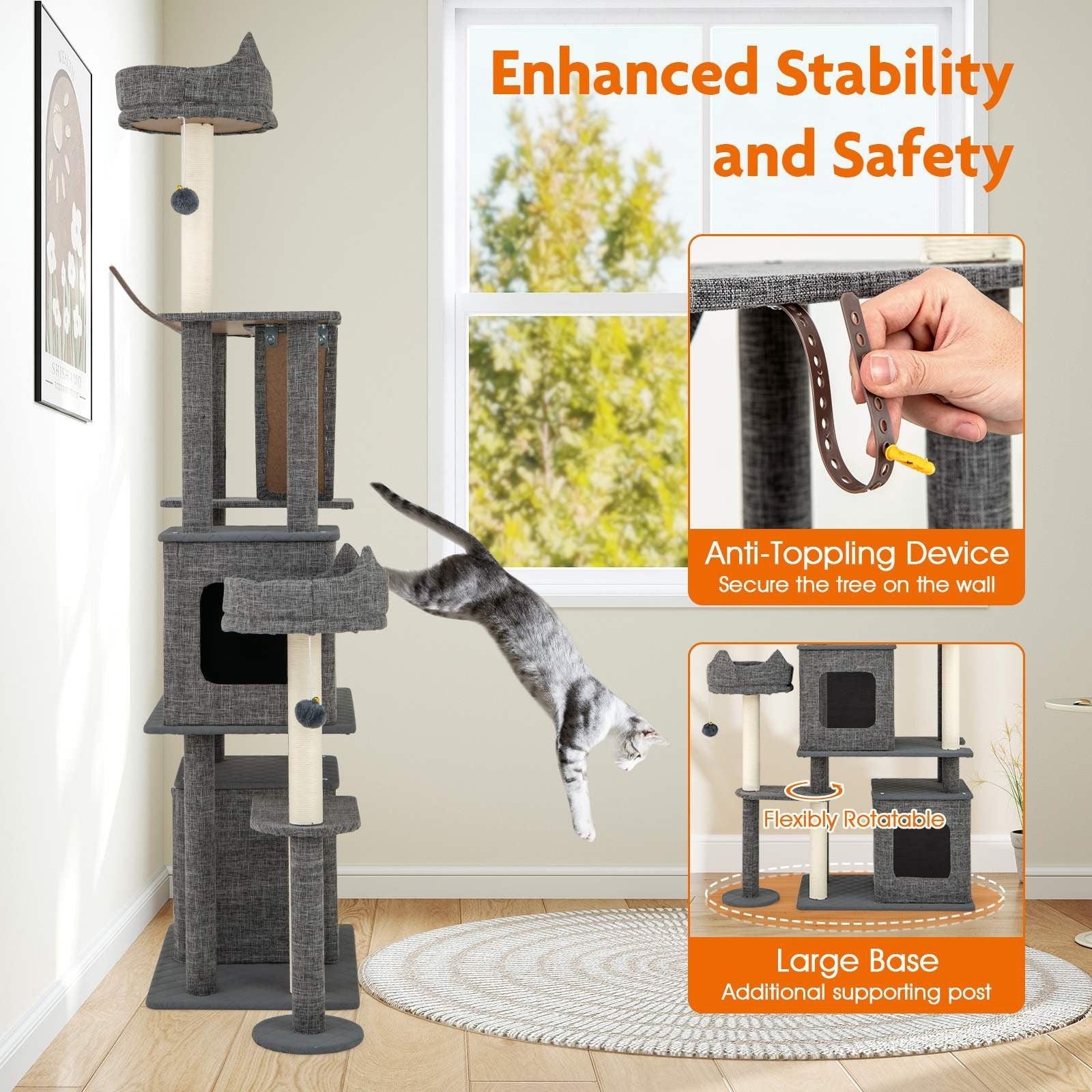 1.8 M Cat Tree, Multi-Level Large Cat Tower w/ Scratching Posts & Board & Ladder