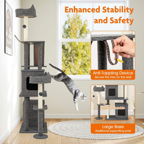 1.8 M Cat Tree, Multi-Level Large Cat Tower w/ Scratching Posts & Board & Ladder