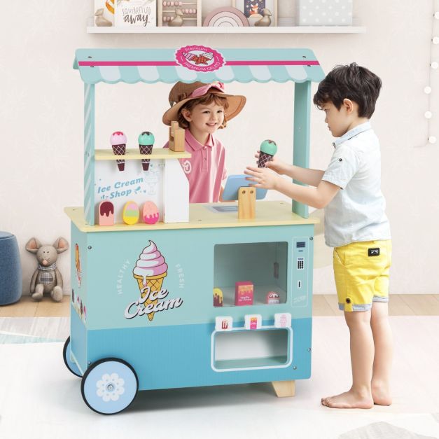Kids Ice Cream Cart Pretend Play Set for Toddlers with Vending Machine
