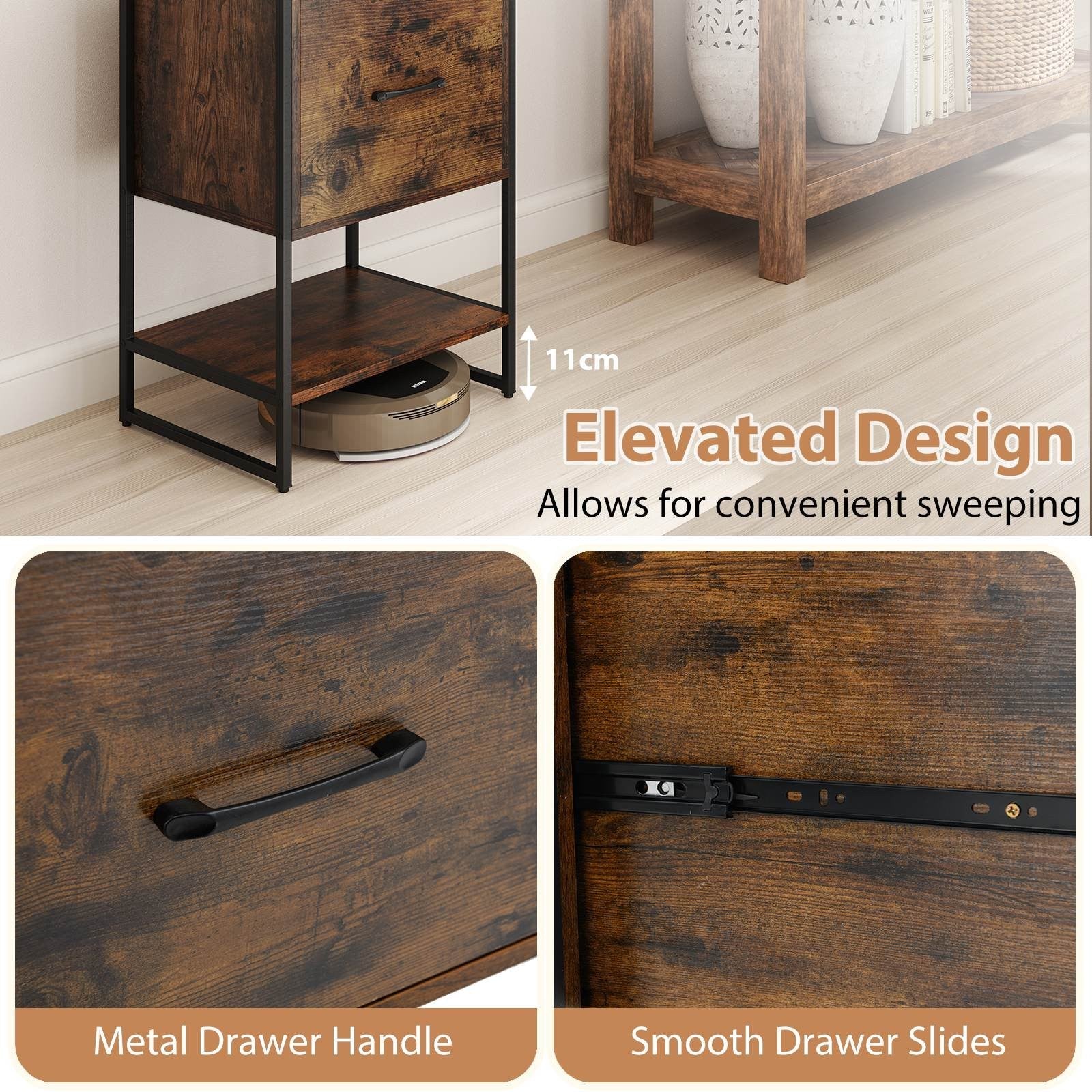 5-Tier Bookshelf with Drawer Tall Narrow Bookcase