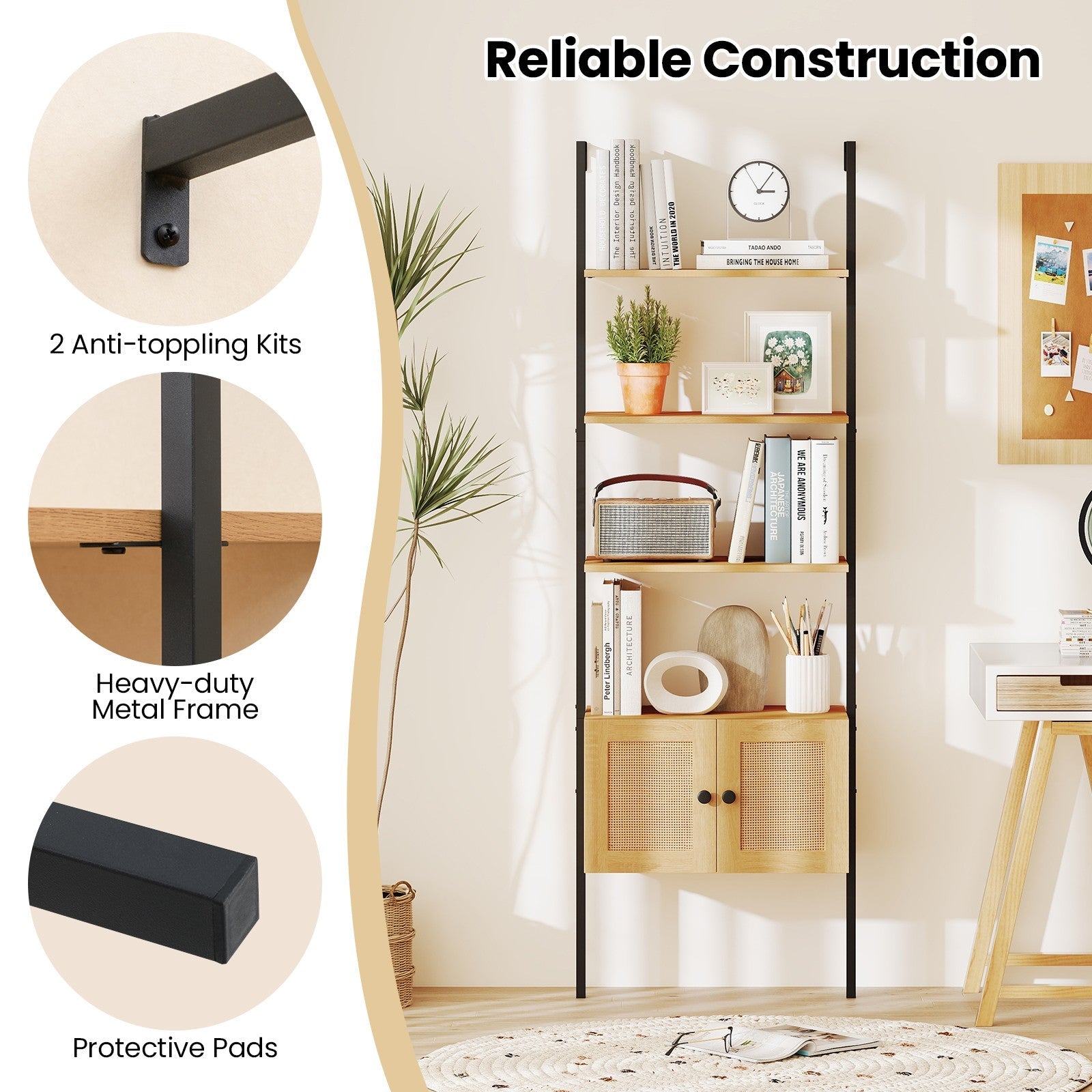 184cm Tall Wall-Mounted Bookshelf