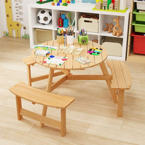 6 Person Kids Outdoor Wooden Picnic Table and Bench Set with Umbrella Hole