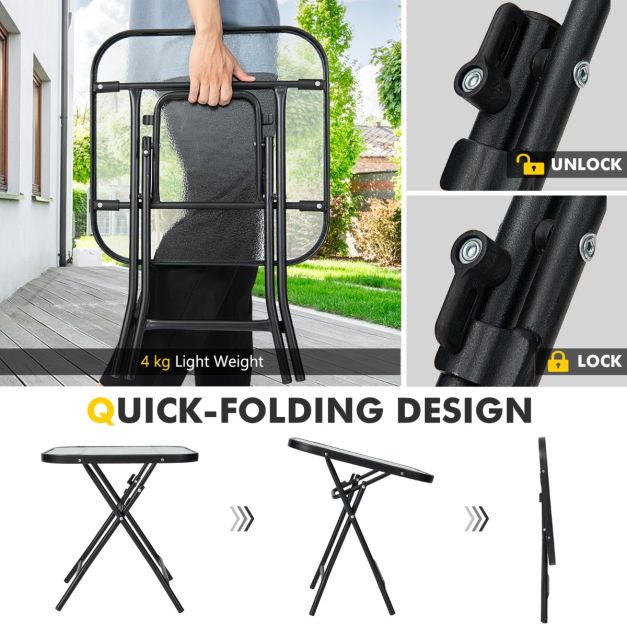 Folding Coffee Table with Tempered Glass Tabletop