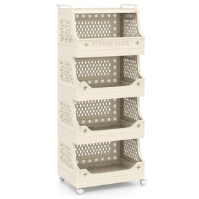 2/3/4/5 Tier Rolling Laundry Basket with Wheels Stackable Plastic Storage Cart