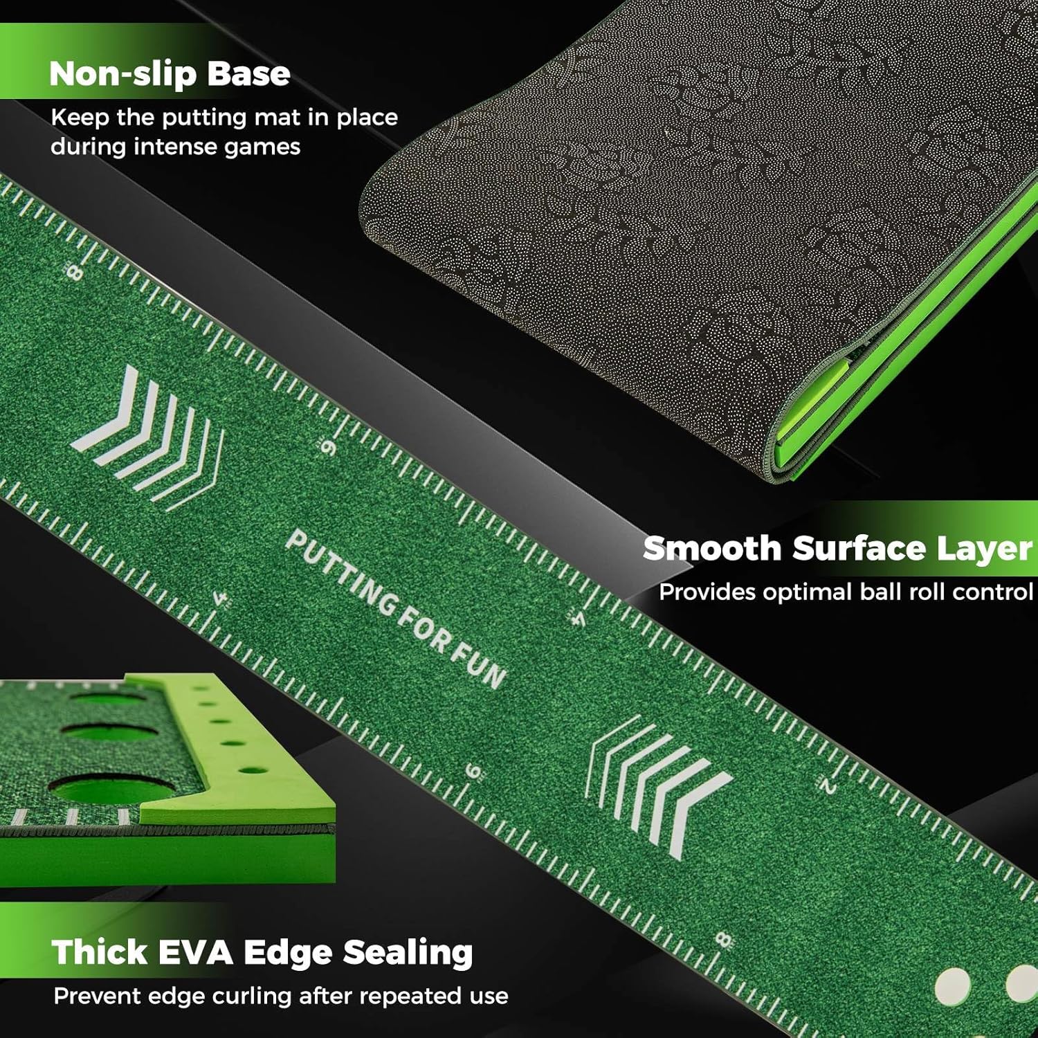 Portable Putting Green Mat with 2 Adjustable Putters, 6 Balls, Carrying Bag, Golf Putting Mat for Party