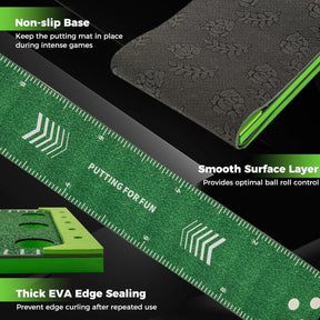 Portable Putting Green Mat with 2 Adjustable Putters, 6 Balls, Carrying Bag, Golf Putting Mat for Party