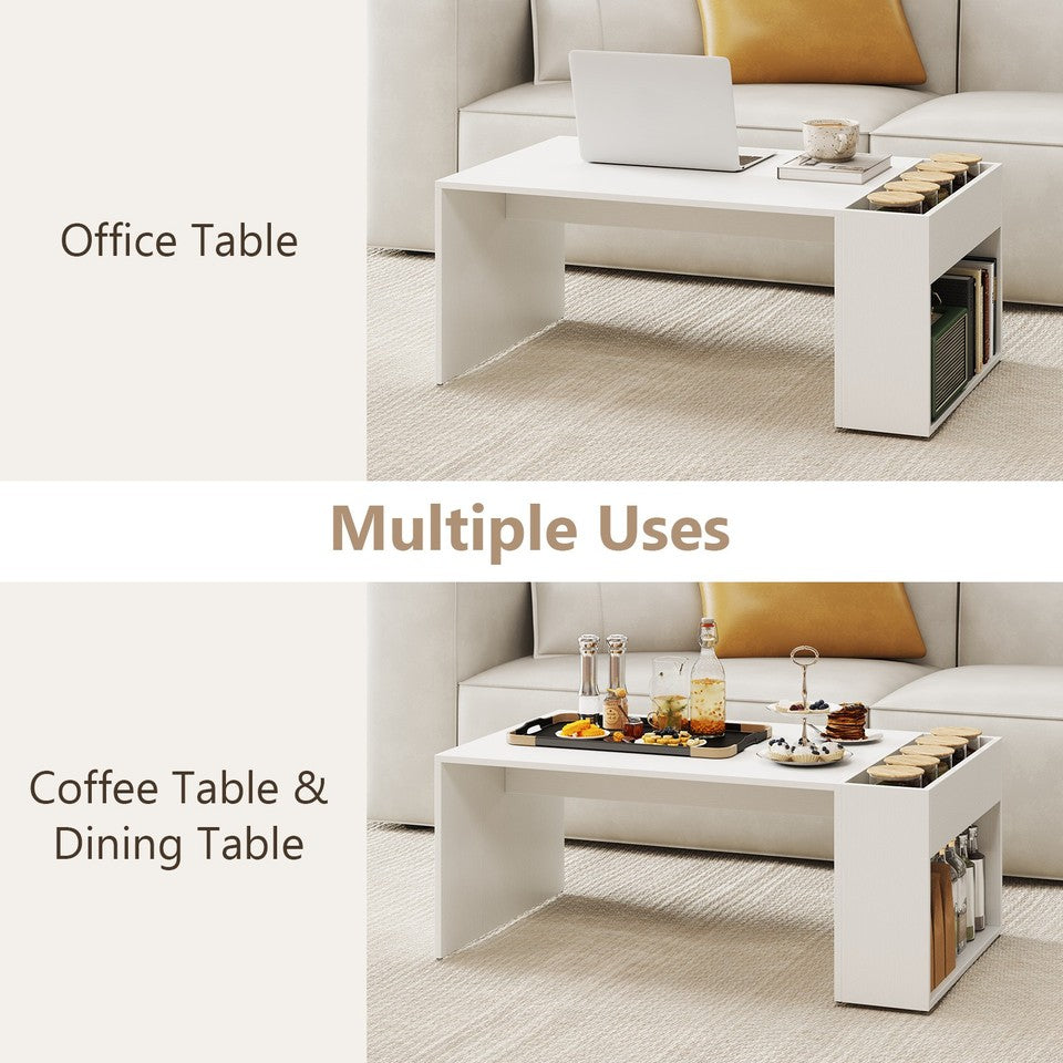 Coffee Table w/ Double-Layer Storage Space Modern Center Table for Living Room