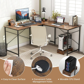 Giantex 150 cm Reversible L-Shaped Desk with Built-in Power Strip