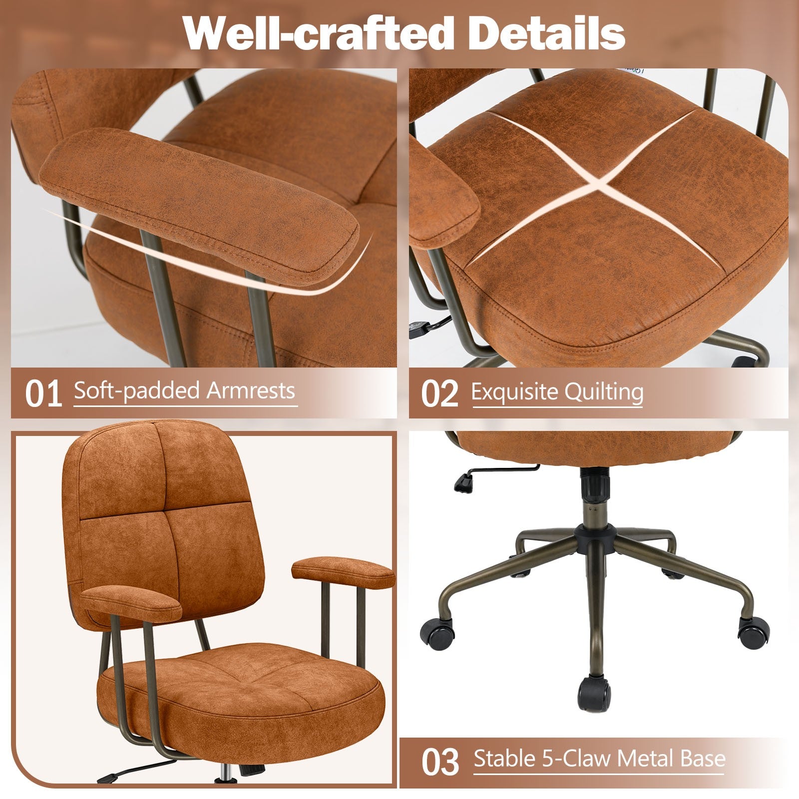 Leathaire Upholstered Task Chair Back Adjustable Swivel Chair for Home