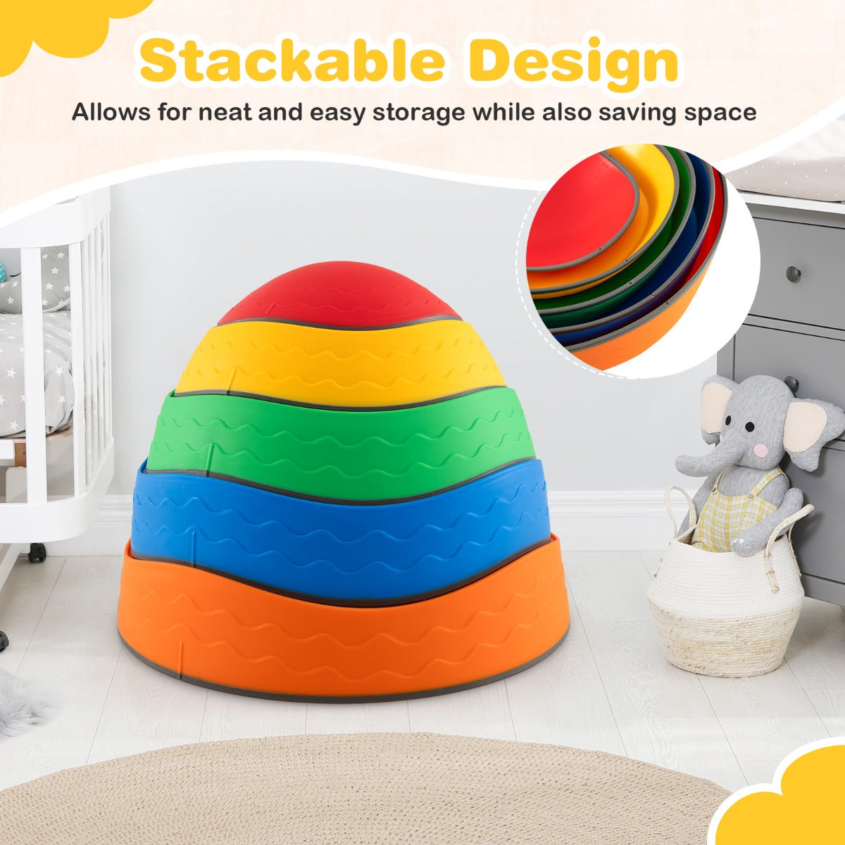 5 Pieces Stackable Toddler River Stone Set with Non-Slip Edge