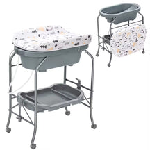 Hikidspace Baby Bathtub with Changing Table, Foldable Diaper Changing Station with Storage Tray