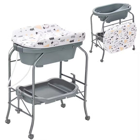 Hikidspace Baby Bathtub with Changing Table, Foldable Diaper Changing Station with Storage Tray