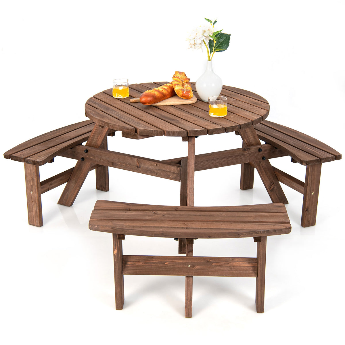 6-Person Patio Wood Table Beer Bench Set for Picnic & Beach
